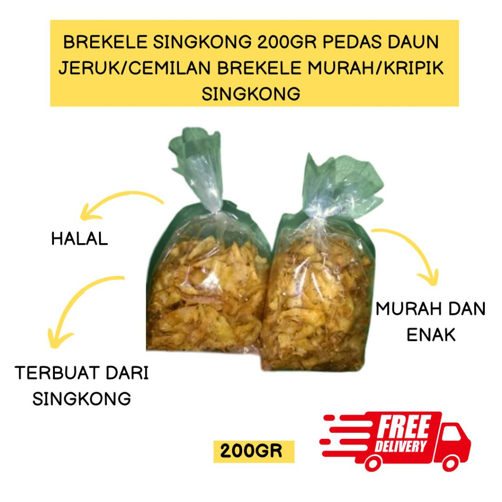 

Brekele singkong 200gr pedas daun jeruk/cemilan brekele murah/kripik singkong