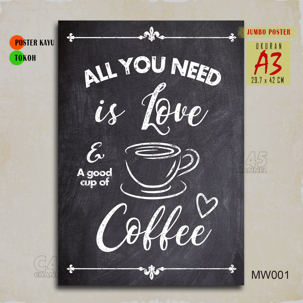 Poster Tema Kopi Chalkboard Design Ukuran Besar A3 Coffee Quotes Aesthetic Hiasan Cafe Resto Toko Ko