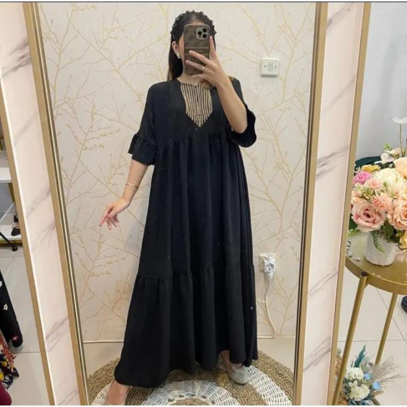 Gamis Pelakor renda bahan cringkel