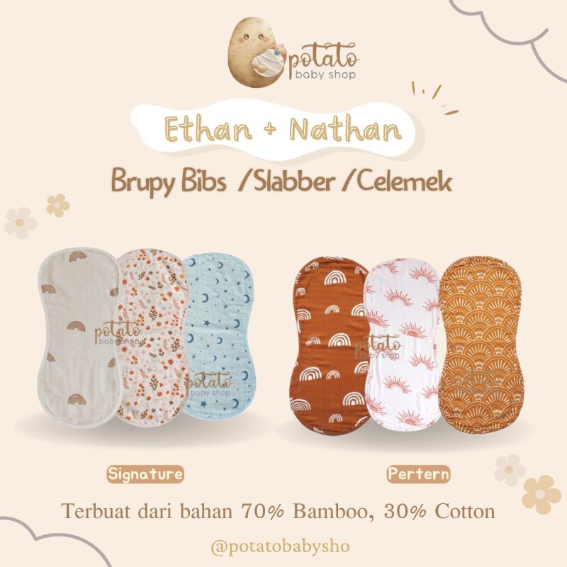 Ethan &amp; Nathan - Burpy Bib Signature Organic ( Celemek Makan Baby) Burp Bib