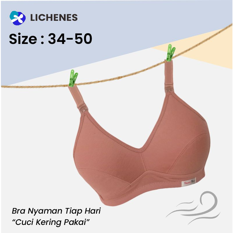 LICHENES - Bra Sport 34-50 Busa Tipis Tanpa Kawat BH DEWASA (1 Pcs)