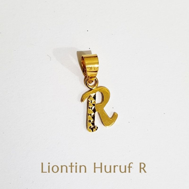 Liontin huruf R kadar 875 20 karat mata kalung