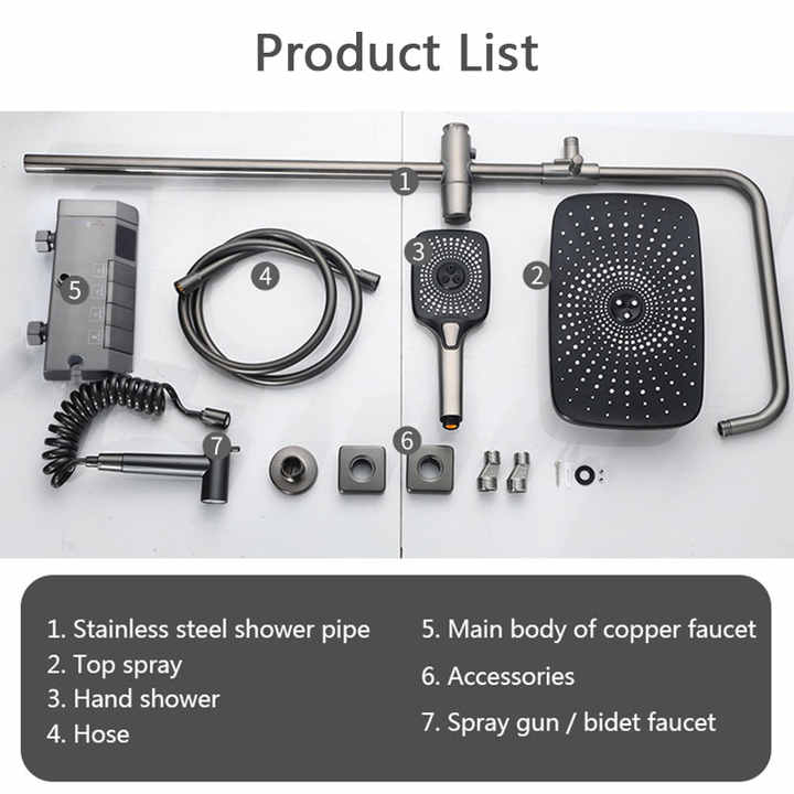 Shower Head Constant Temperature Shower Set Gray Piano Keys All Copper Rain All Shower Set Tiang Tekan Klasik Classic