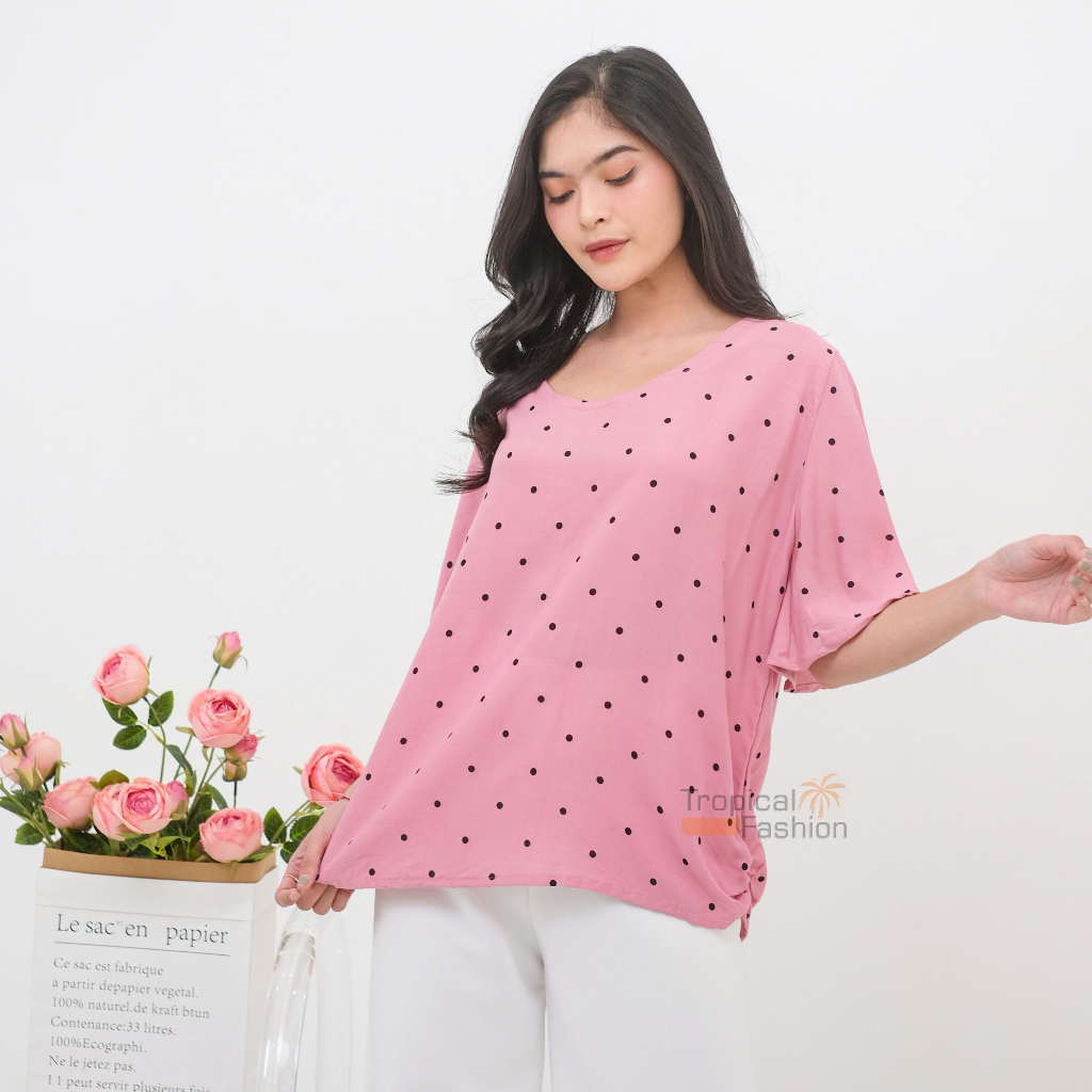 Atasan Aruna Polka Bahan Rayo Premium Termurah Kekinian