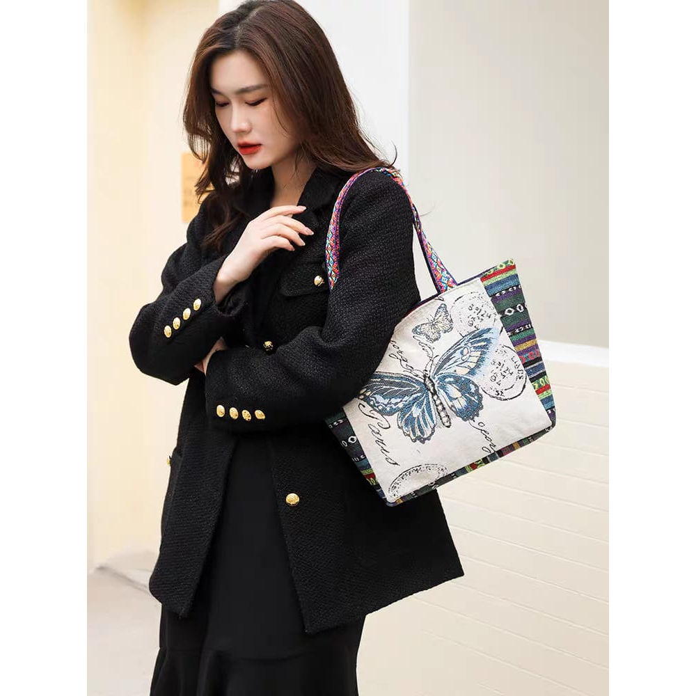(PINK_IMP) New Import Tas Totebag Thailand Bangkok Resleting . Cukup Untuk Laptop 13 Inch