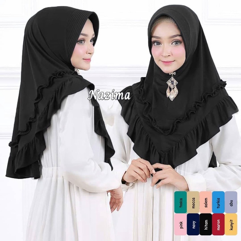 HIJAB INSTAN RENDA BERGO INSTAN PED BUSA KERUDUNG JERSEY RENDA TUMPUK JILBAB INSTAN RENDA WILONA Q1