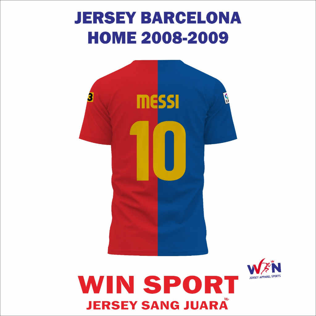 Stelan Sepak Bola Jersey BARCELONA HOME 2008 2009 Jersey Barca Lawas Jersey Bola Desain Full Printing, Free Custom Nama dan Nomor Punggung, Tersedia Ukuran Dewasa dan Anak Jersey Messi