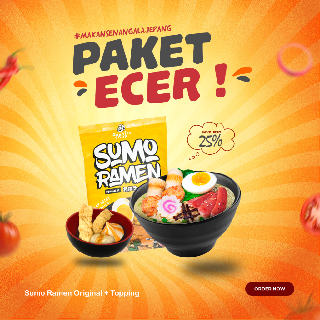 

Sabotenfood - Paket Ecer 1 Varian Sumo Ramen Ori + 3 Varian Topping