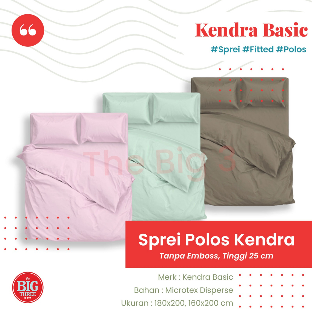 Sprei KENDRA BASIC POLOS TANPA EMBOSS 180X200 / 160x200 TINGGI 25 warna Carmine Chocolate Green Lily Infinity Latte Harbor Mist KING 180 T30 Queen 160 SP POLOS TANPA EMBOSS