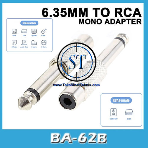 BA-62B 1RCA To Akai Mono METAL 6.5mm Audio Plug Converter Adapter Sambungan Konektor Microphone Audio