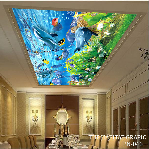 Wallpaper 3D Custom plafon Background Pemandangan Ikan Bawah Laut, Wallpaper 3D Custom Plafon Series