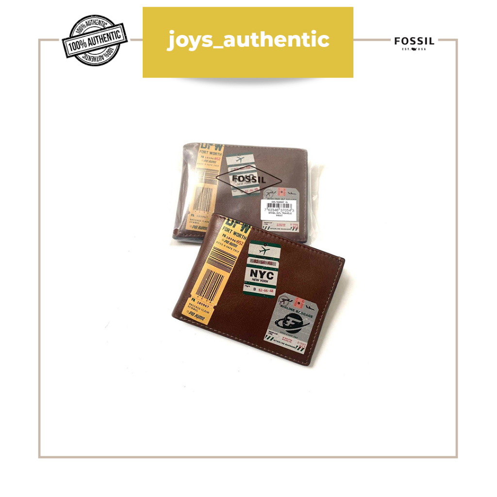 Dompet Wanita Fossil Mykel Traveler Print Men Wallet Coklat Brown Woman Wallet Authentic Original