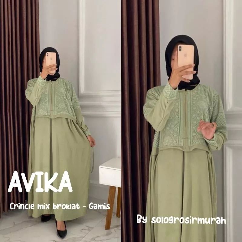 alfensia syari gamis crinkle // avika dress gamis crinkle kombinasi brokat lengan panjang // aleza d