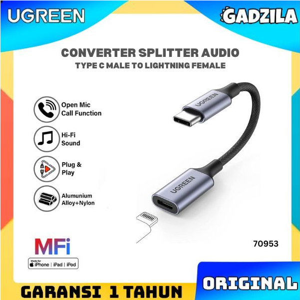 UGREEN Converter Type C To Earphone Jack Lightning MFI Adapter OTG Audio + Call Open Mic iPhone 12 13 Pro Max 70953