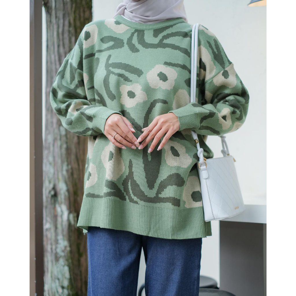 (COD Free Ongkir) ARUMI FLOWER SWEATER RAJUT PREMIUM TEBAL Wanita Murah Terbaru Trendy Grosir Pakaian Outwear Bandung