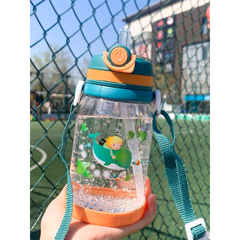 2667 BOTOL MINUM KARAKTER DOLPHIN - BOTOL MINUM ANAK LUCU IMUT KARAKTER BINATANG LAUT 550ML- TEMPAT MINUM SEKOLAH DENGAN TALI TENTENG FREE SEDOTAN