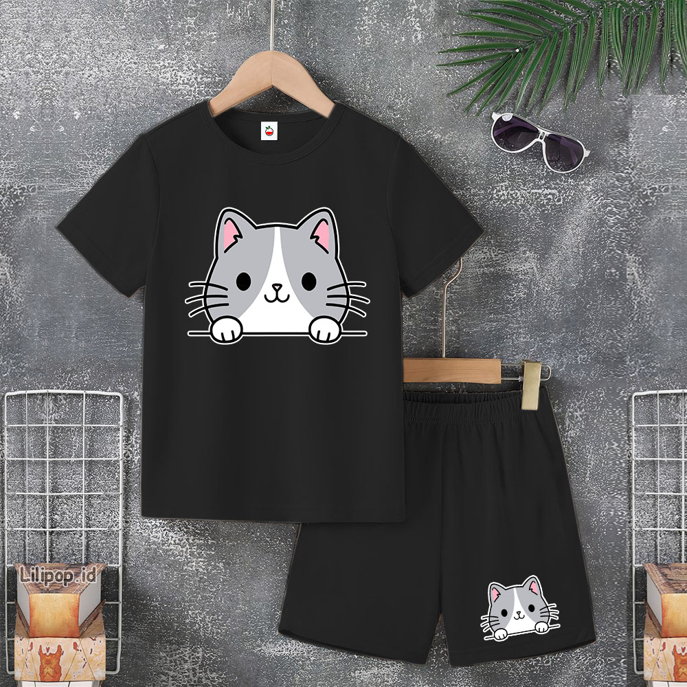 Baju Anak Stelan Usia 4-10 Tahun CAT Kaos 3/4 Cowok Cewek  Celana Pendek Harian