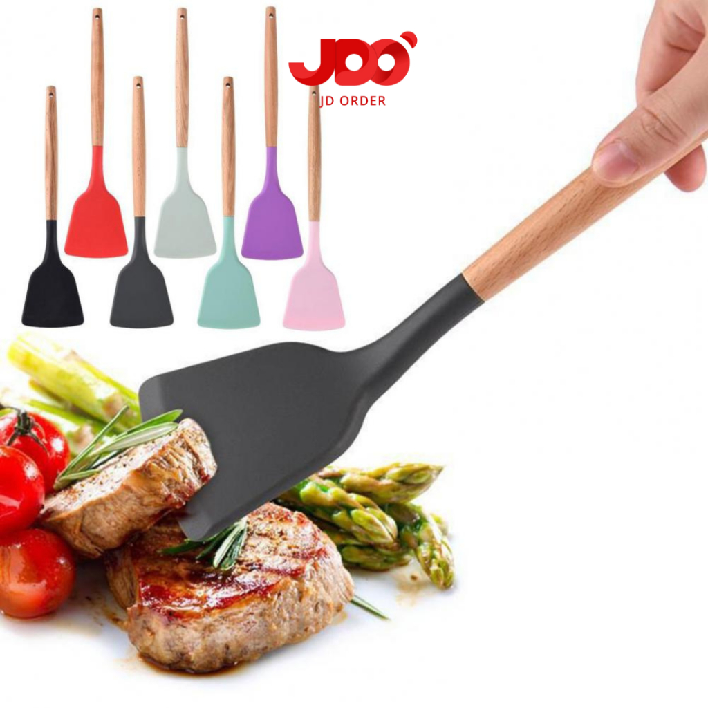 Spatula Silikon Gagang Kayu Tahan Panas