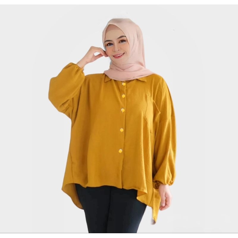 Kemeja Diva Blouse Jumbo Blouse Wanita Atasan Wanita Atasan Oversize Cringkle Rayon Atasan Hijab Blouse Muslimah Pakaian Wanita Fashion Trend Busui&amp;Friendly Cod