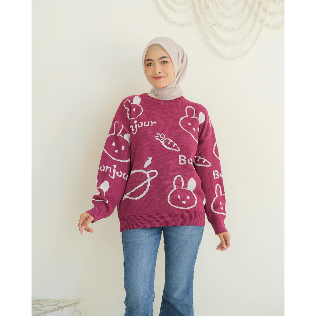 (COD Free Ongkir) BUNNY SWEATER RAJUT PREMUM TEBAL Wanita Murah Terbaru Trendy Grosir Pakaian Outwear Bandung