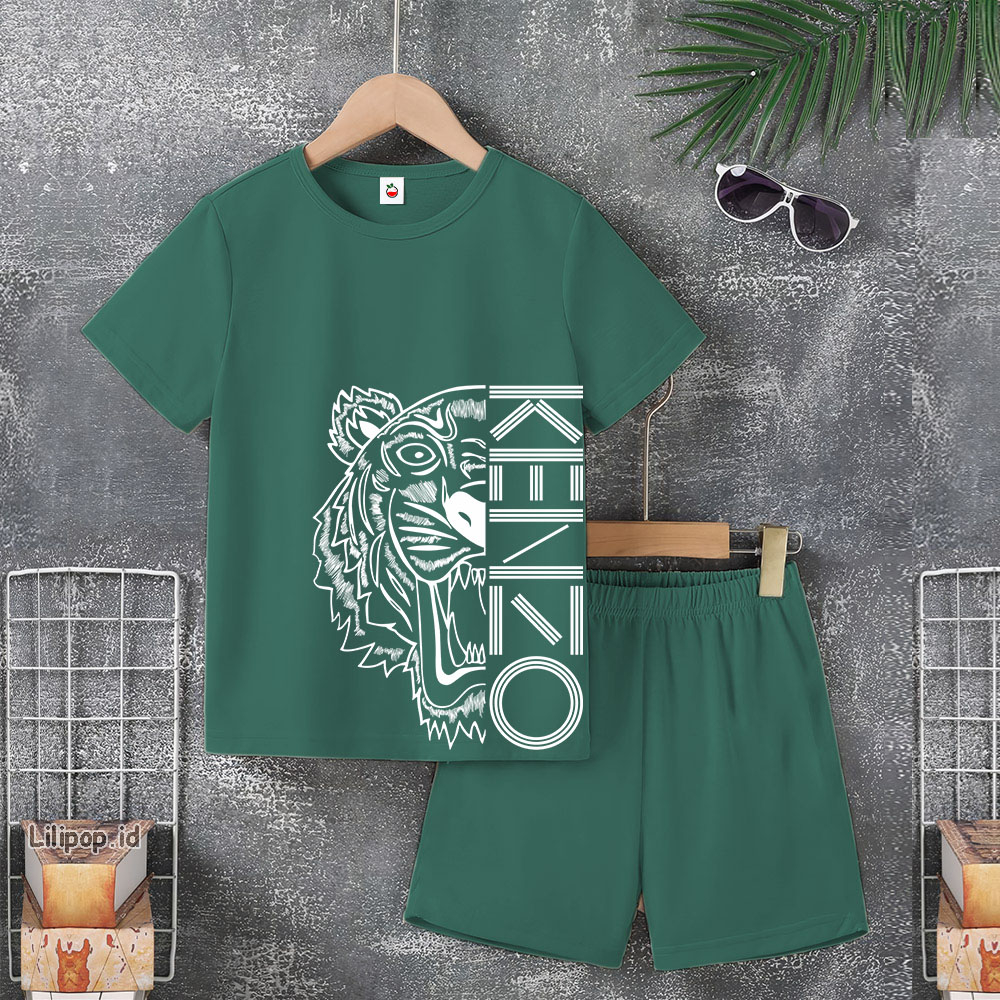 Baju Anak Stelan Usia 4-10 Tahun KENZO Kaos 3/4 Cowok Cewek  Celana Pendek Harian