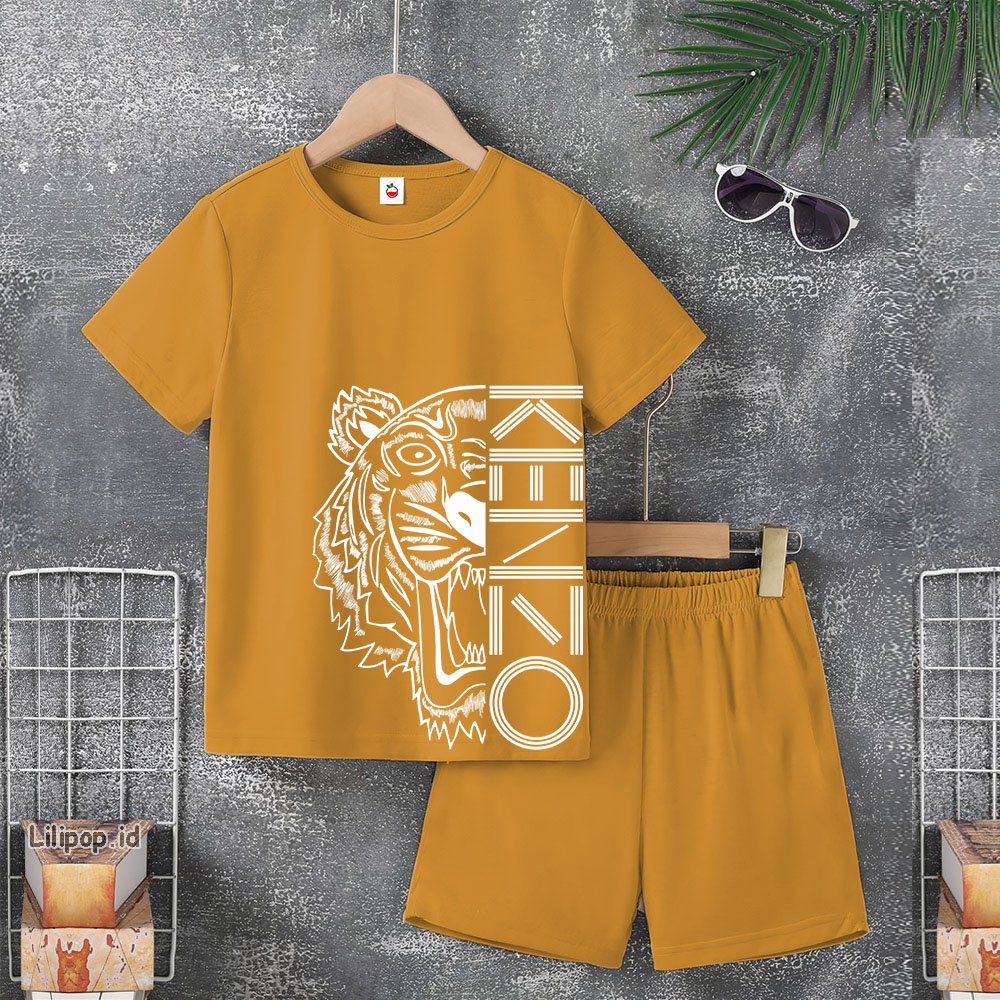 Baju Anak Stelan Usia 4-10 Tahun KENZO Kaos 3/4 Cowok Cewek  Celana Pendek Harian