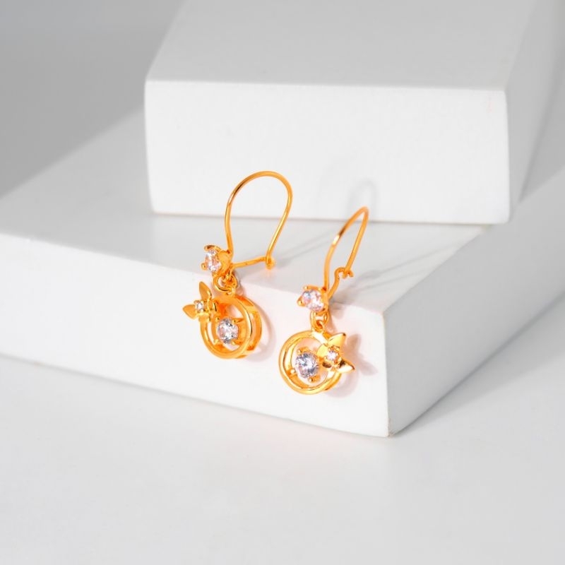 Anting Emas Kawatan Solitaire Circle Kupu - Toko Emas Gadjah