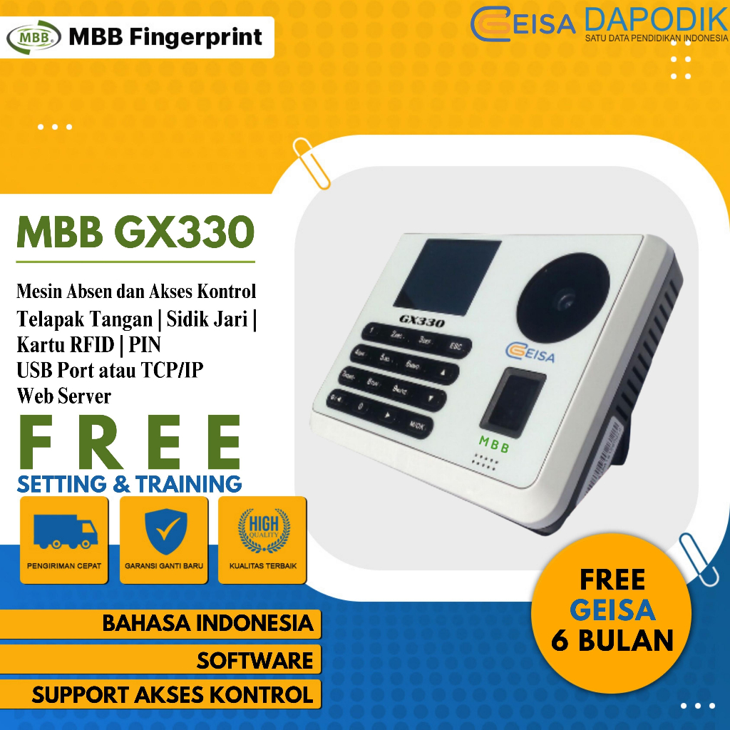 MBB GX330/Absen Sidik Jari Telapak Tangan/Support Geisa Dapodik/Mesin Absen Sidik Jari dan Telapak T