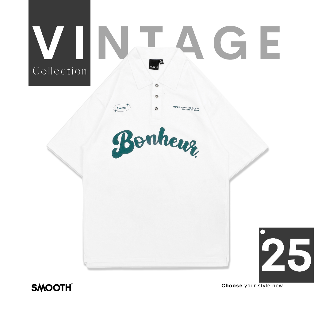 SMOOTH BASIC Vintage Polo Oversized Shirt - Bonheur White