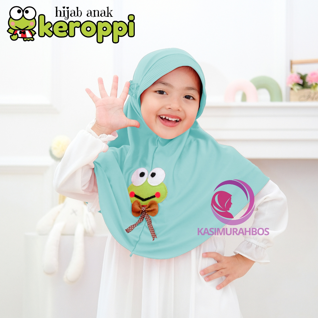 PROMO  Bergo Anak Keroppi Murah Lucu / Jilbab Instan Jersey Usia 2-8 Tahun / Hijab Anak Perempuan Ka