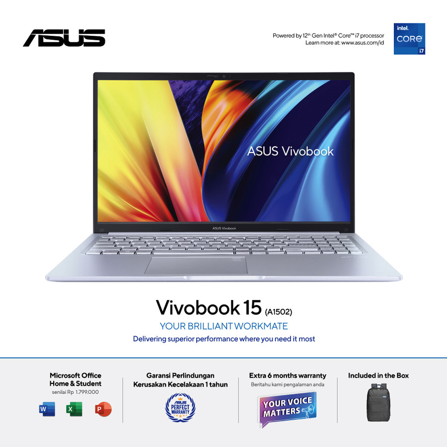 Asus Vivobook 15 A1502ZA-VIPS753 i7 1255U 8GB SSD 512GB 15.6' W11+OHS