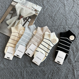 GO!KK243 Kaos Kaki Motif Garis Korea Kaus Kaki Panjang Betis Warna Cewek Cowok
