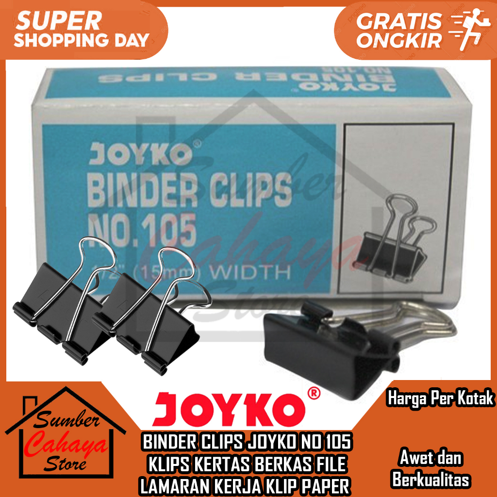 

Kertas Type Tipe 105 Binder Clip Klip Joyko 1 Per Box Boks Bok Isi 12 doz Kelip Penjepit Paper Bebas Karat Clips Jepit 15 Mm Dokumen Surat Lamaran Penutup Alternatif Hitam Berkualitas DIK Black Berkas File