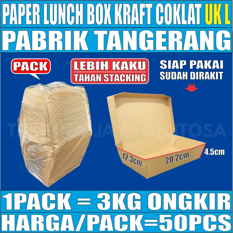 Paper Lunch Box Per Pack Uk L Kraft Coklat Food Tray Kotak Makan Kertas