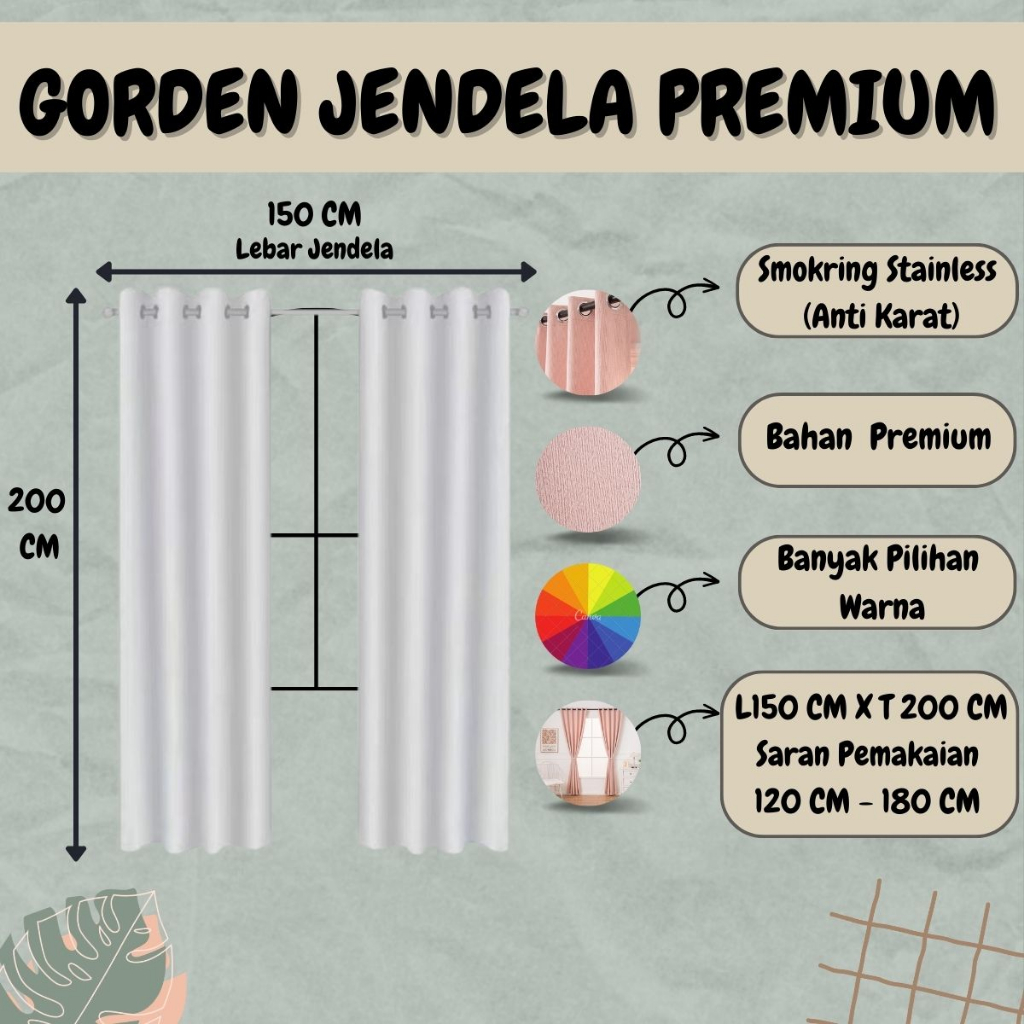 Gorden premium bahan blackout lebar 1.5 meter
