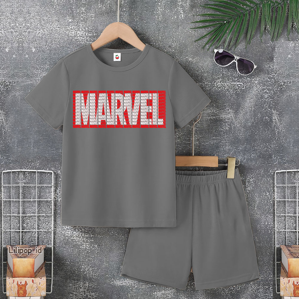 Baju Anak Stelan Usia 5-10 Tahun MARVEL AVENGER Kaos 3/4 Cowok Cewek  Celana Pendek Harian