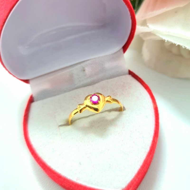 Cincin  Emas Muda Love Bulat Mata Merah