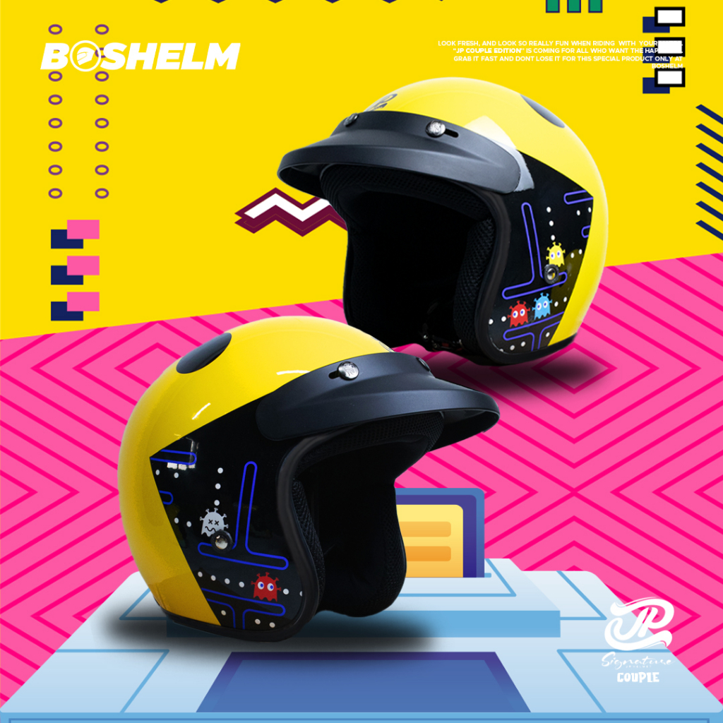 BOSHELM Helm Retro JP BIGIE PAC INVADERS YELLOW LEMON Couple Edition