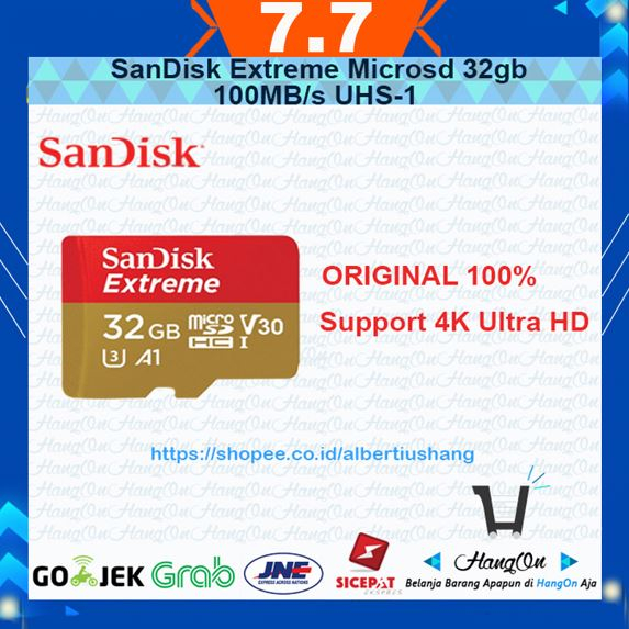 SanDisk Extreme Microsd 32gb 100MB/s UHS-1 Support 4K UHD