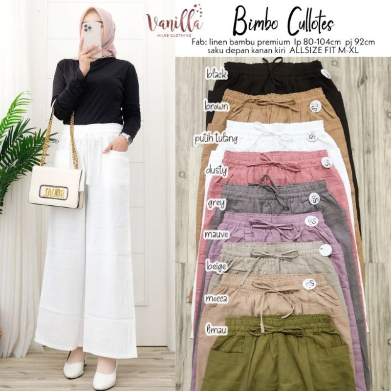 Celana Kulot Basic Linen Crinkle Premiun Murah Bimbo Cullotes