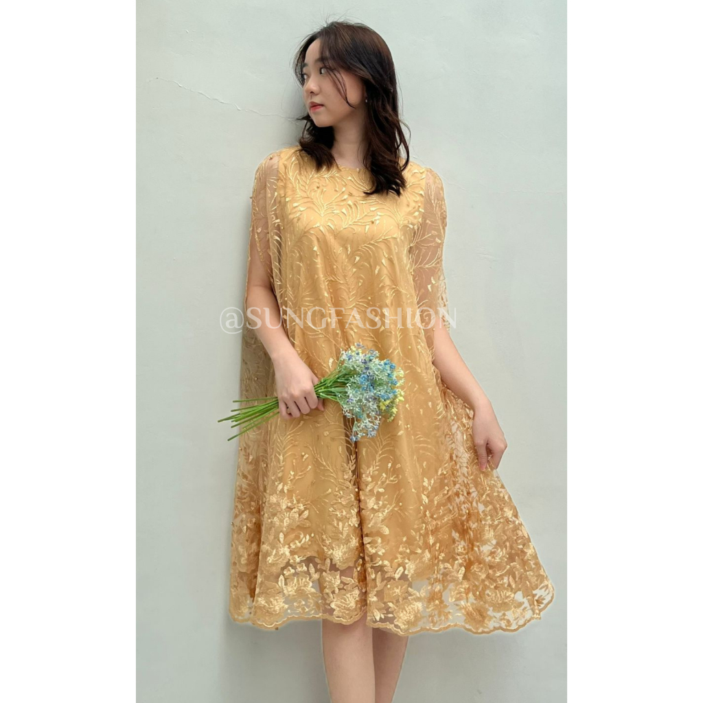 Restock warna  dress brukat pesta kondangan mewah / Natal elegant full brokat S60