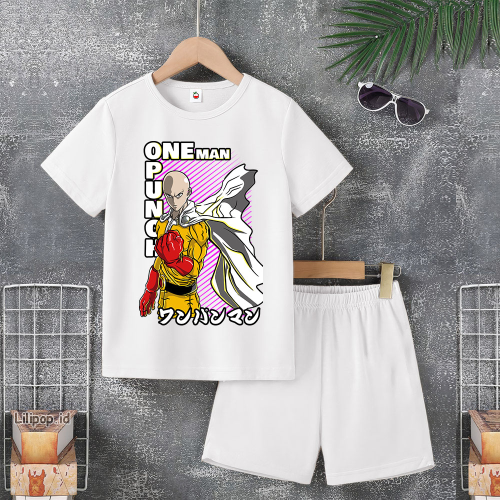 Baju Anak Stelan Usia 4-10 Tahun Kaos SAITAMA 3/4 Cowok Cewek  Celana Pendek Harian