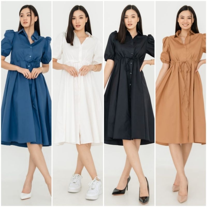 ♡ PREMIUM ♡ ORIGINAL ! VIRGINIA PLUFFY SLEEVE WAIST TIED MIDI DRESS ( BUSUI FRIENDLY )