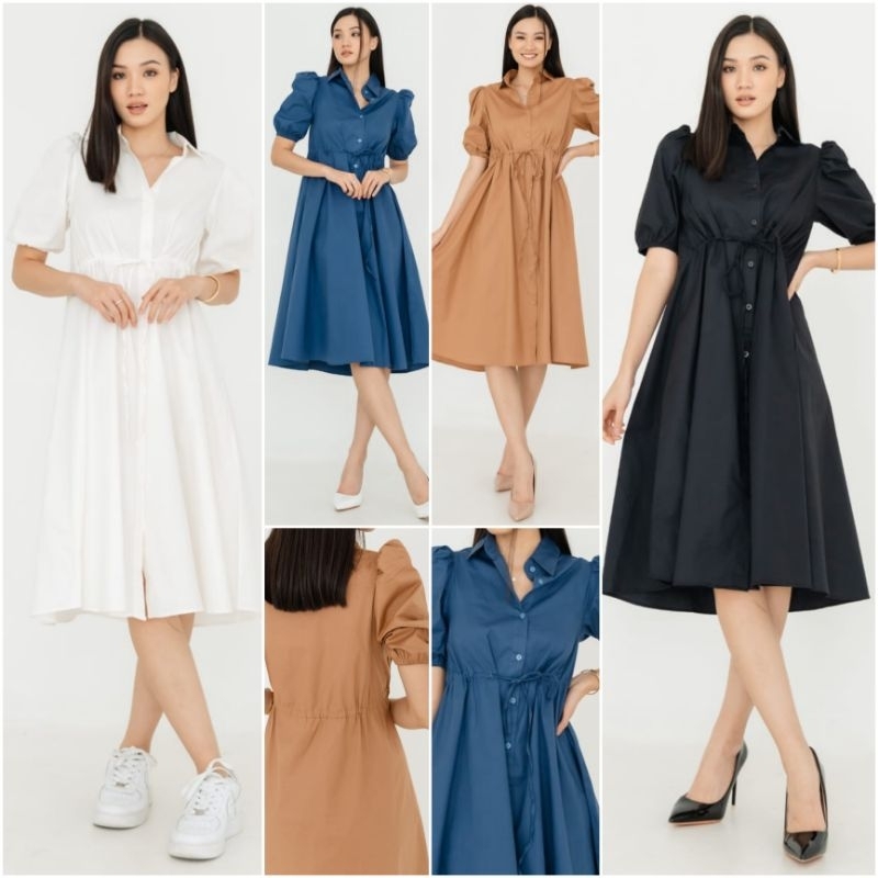 ♡ PREMIUM ♡ ORIGINAL ! VIRGINIA PLUFFY SLEEVE WAIST TIED MIDI DRESS ( BUSUI FRIENDLY )