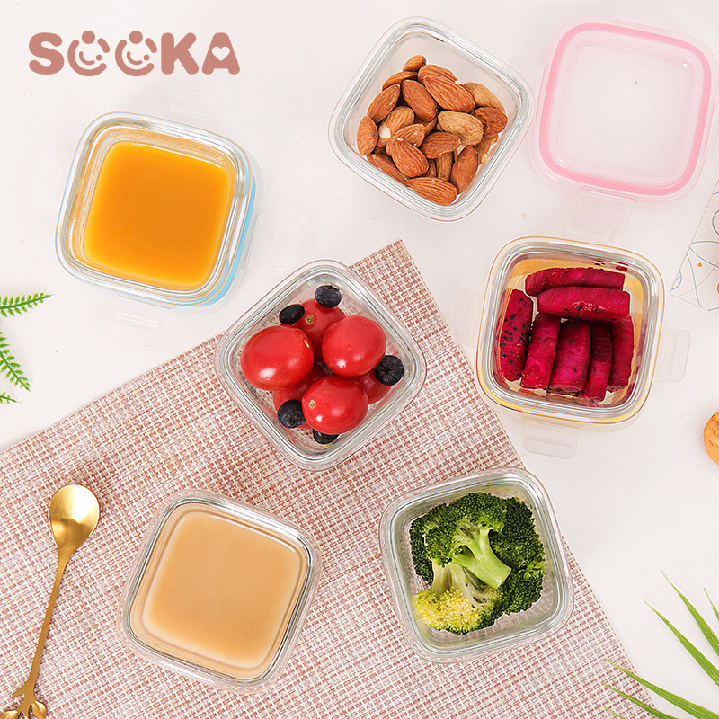 Sooka Tempat Mpasi Kotak Kontainer Kaca Wadah Mpasi Kaca Penyimpanan Mpasi Glass Baby Food Container Ukuran 130/160ml SK-ECA1147