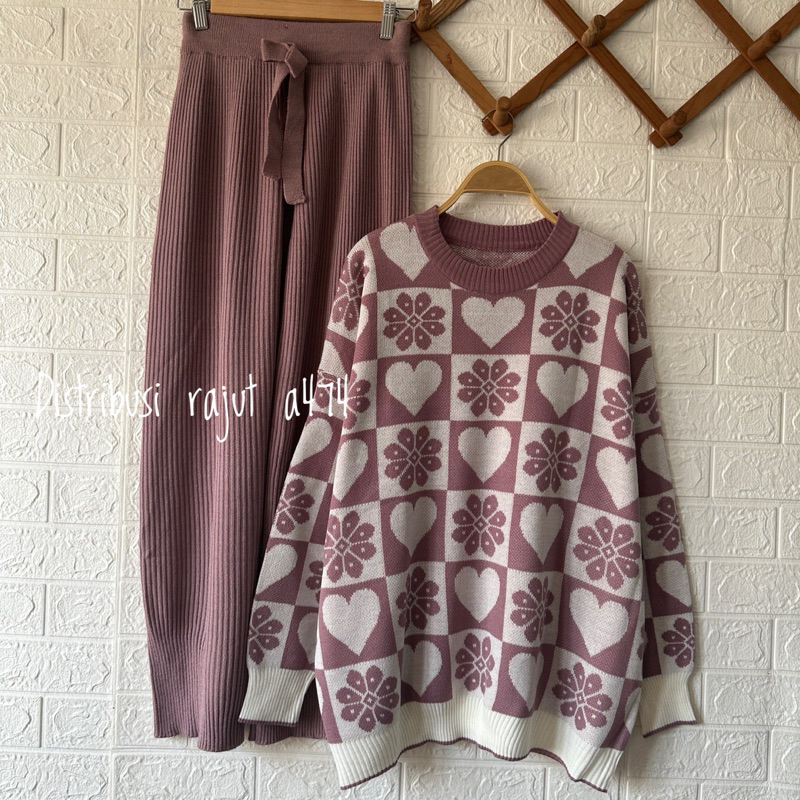 ONESET SWEATER RAJUT CAHAYA SETELAN CELANA KULOT WANITA