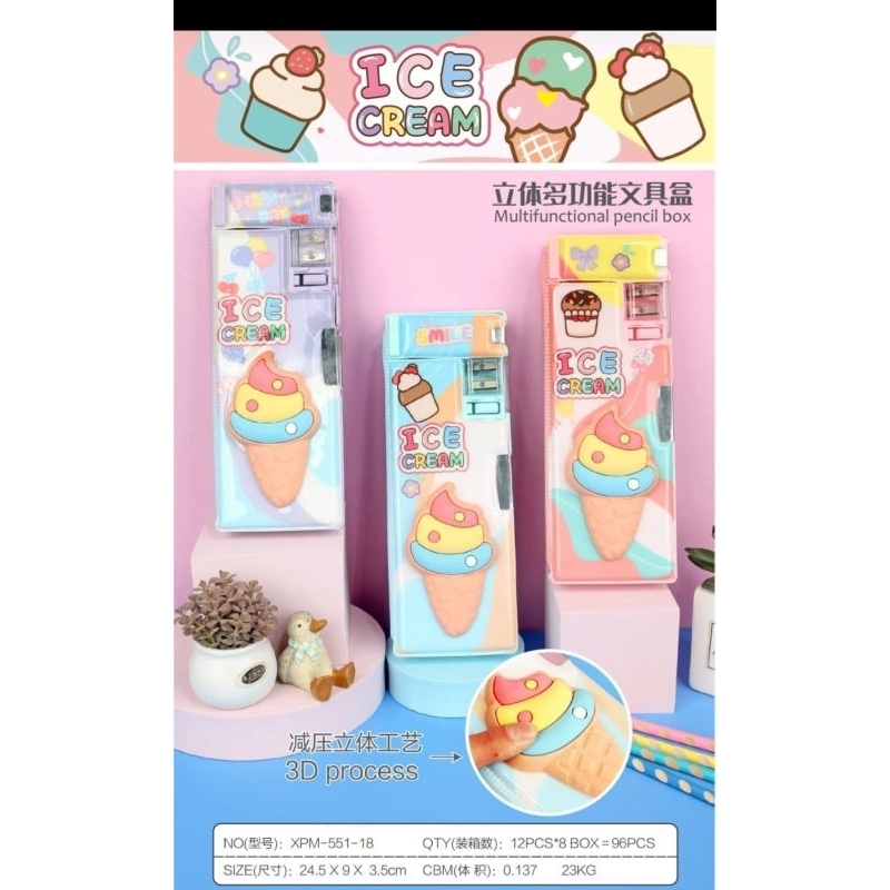 

kotak pensil magnet/kotak pensil squishy/kotak pensil ice cream 3d