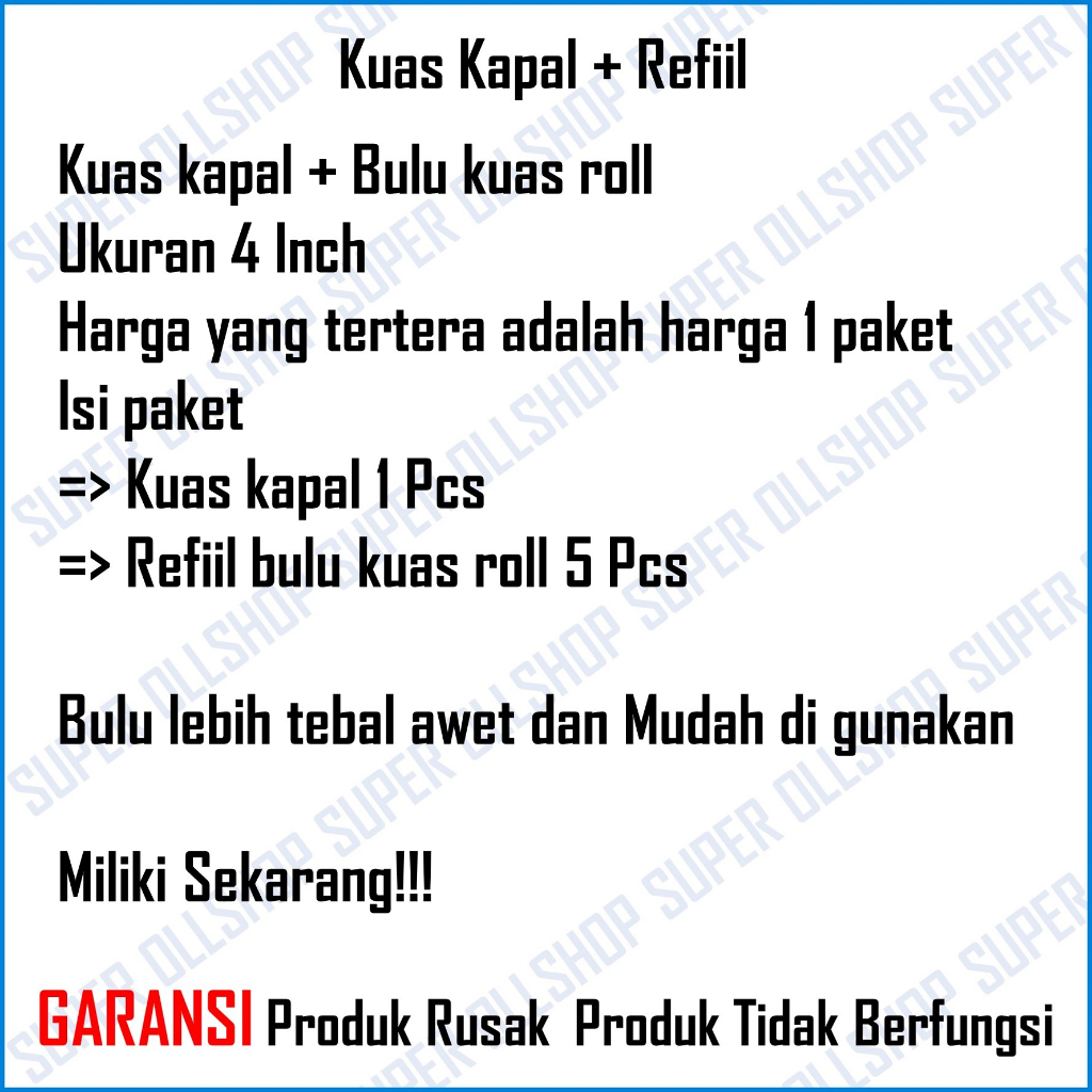 PAKET! Kuas Roll Kapal Kecil 4 inch Kuas Rol Kapal Cat Kecil Gagang Panjang Bulu Kuas Roll Tebal Murah + Refiil Bulu Kuas Rol