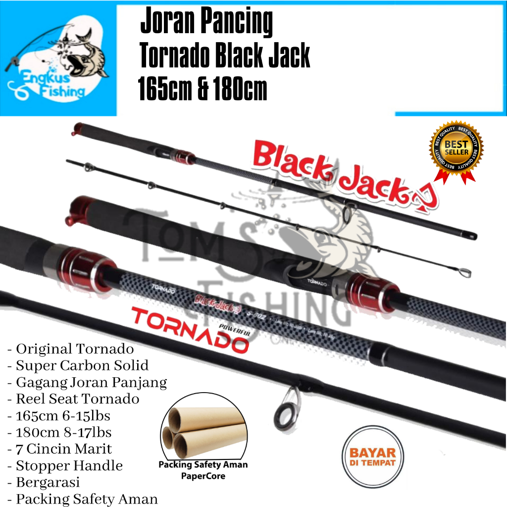 Joran Pancing Tornado Black Jack 165cm / 180cm (6-15lbs / 8-17lbs) Carbon Solid - Engkus Fishing