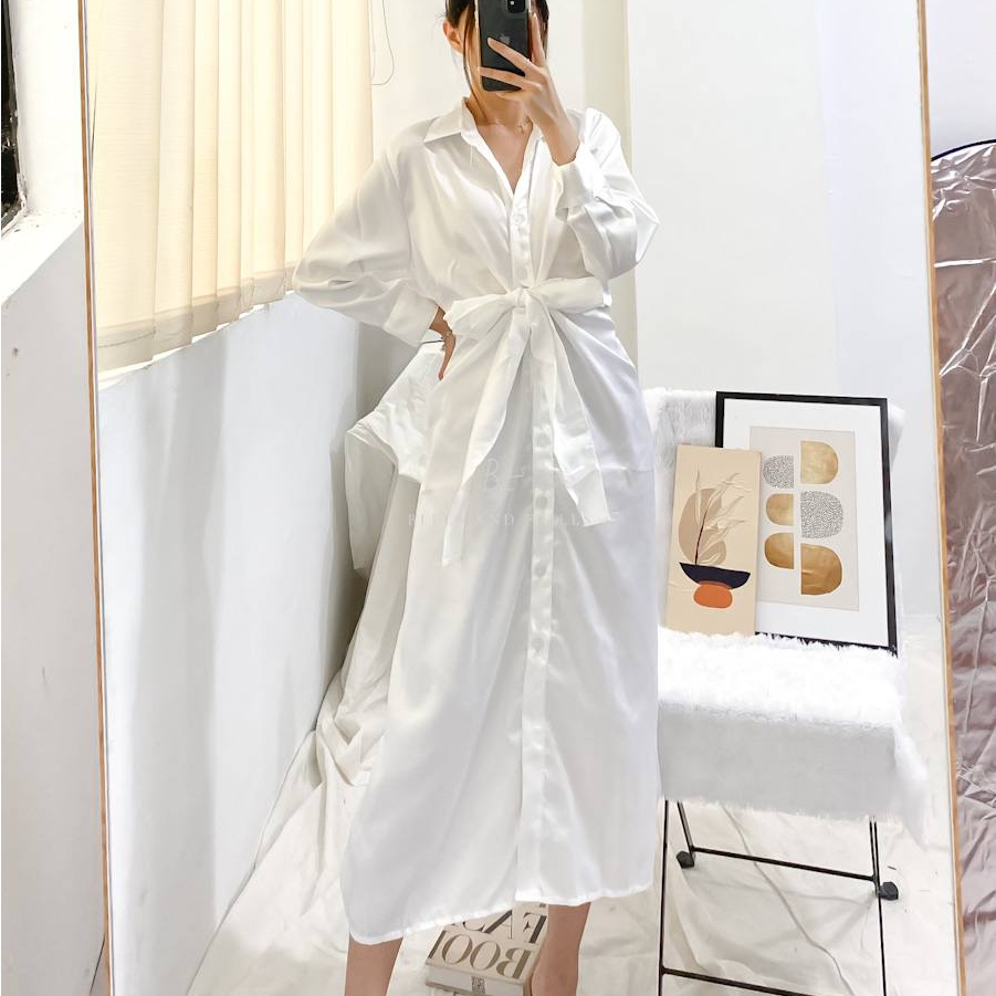MOLITA Dress Satin Casual / Tunik Modern Dress Lilit / Shirt Dress Wrap Skirt / Ribbon Tied Dress